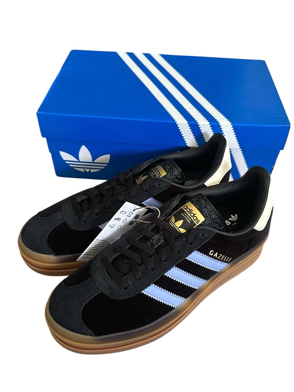 adidas Gazelle Bold Black Blue Spark Gum Platform Sneakers Womens 7.5 / 6.5Y NIB
